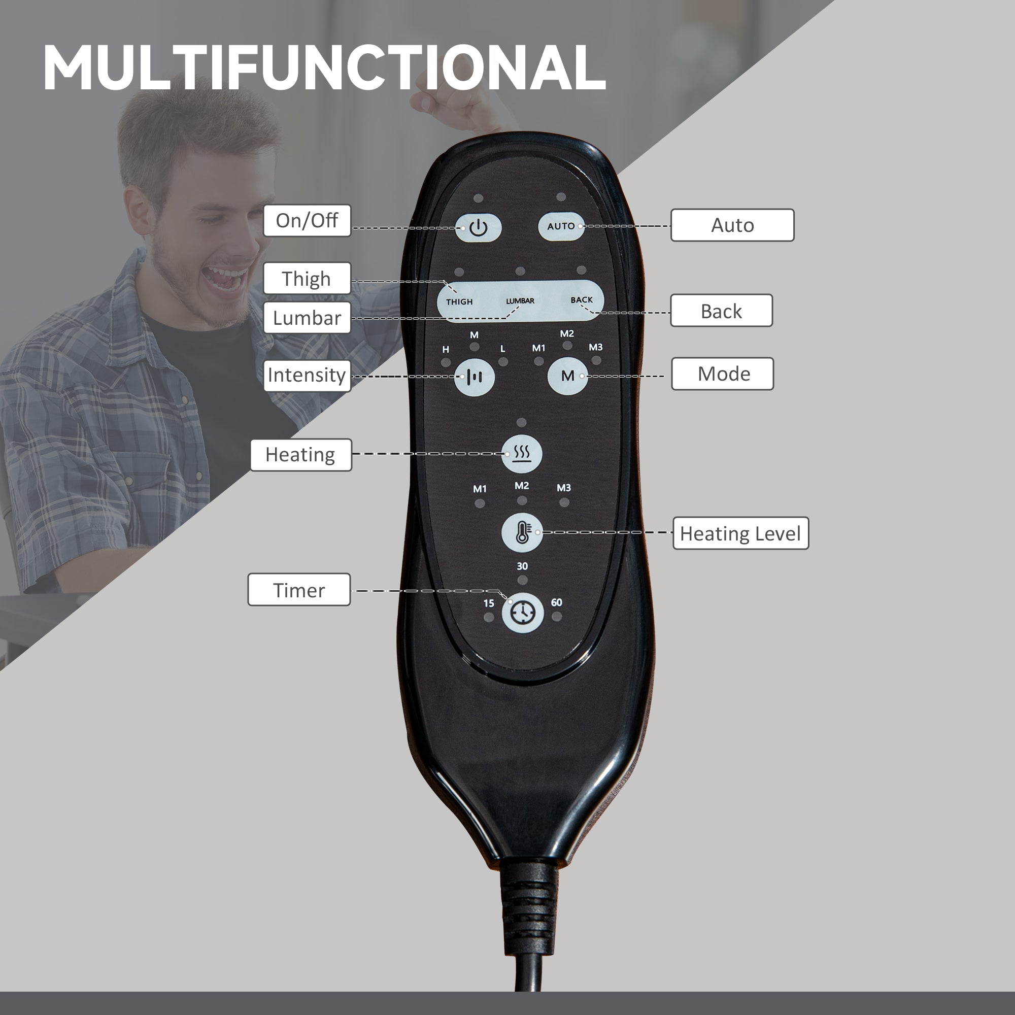 Vinsetto Office Chair with Massage and Heat, Microfibre Reclining Computer Desk Chair with Footrest and Adjustable Height, Swivel Wheels for Home Office, Grey